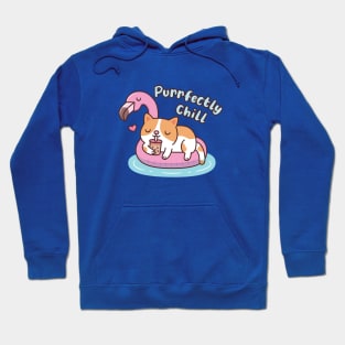 Cute Cat Chilling On Flamingo Pool Float Purrfectly Chill Hoodie